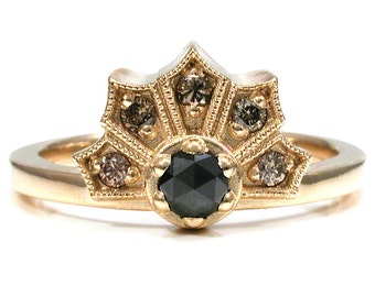 Black diamond engagement rings yellow gold