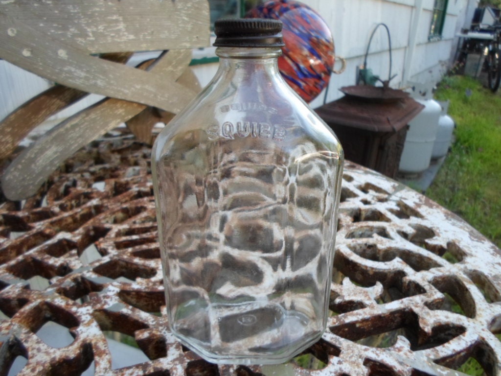 Vintage Glass Mineral Oil Bottle With Screw Cap By Squibb