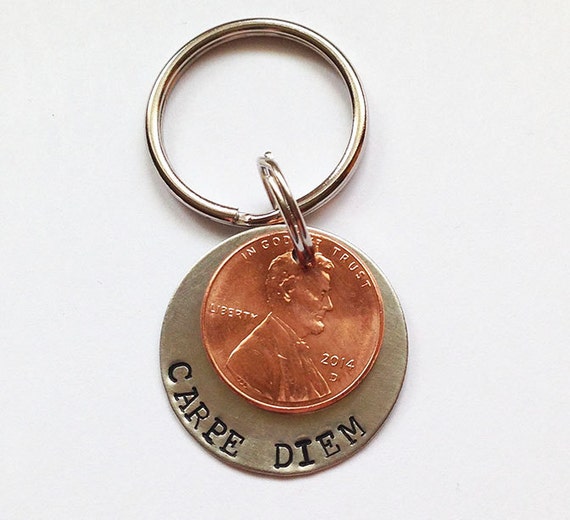 Personalized Key Chain Hand Stamped Lucky Penny Keyring.