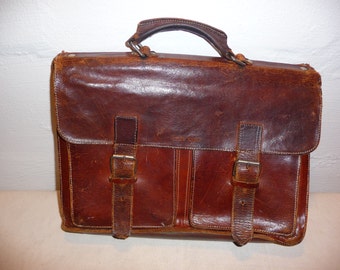Vintage Retro Rustic Distressed Leather Satchel Brown Italian Leather ...