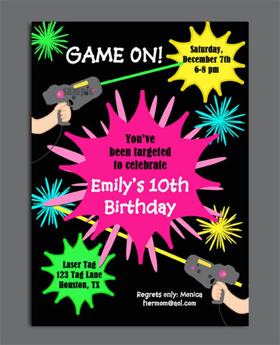 Laser Tag Girl Birthday Invitation Printable Or Printed With