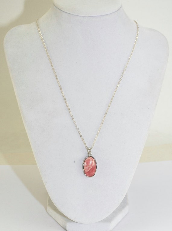 Pink Rhodochrosite Necklace Sterling Silver Pendant