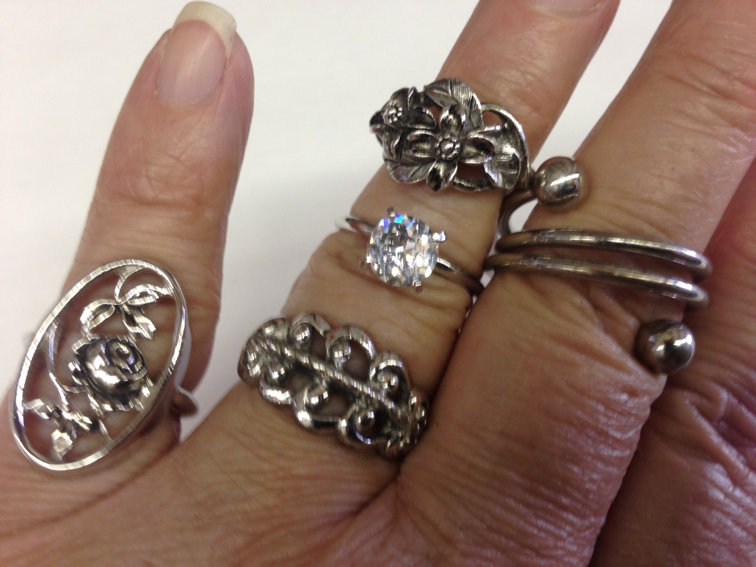 Antique Costume Rings Silver tone Avon Vintage lot 543