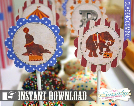 Vintage Circus Party Circles/Cupcake Toppers - Kids Birthday Party - DIY PRINTABLE FILE by Sassaby Il_570xn
