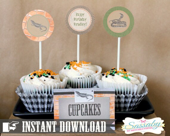 Reptile Party Circles/Cupcake Toppers - INSTANT DOWNLOAD - Editable & Printable Birthday Decorations by Sassaby Il_570xn