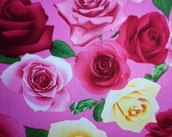 Big roses, pink, fat quarter, pure cotton fabric