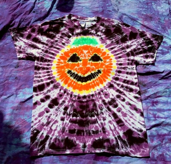 Tie Dye Pumpkin Jack O Lantern Halloween T Shirt by CraftyColors Tie