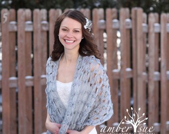 Gray Bridal Shawl - Gray Bridal Shrug - Grey Crochet Bridal Shawl - Grey Rectangular Shawl - Grey Crochet Scarf