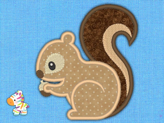 Squirrel Embroidery Machine Applique Design 3 Sizes by Galeo