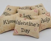 Valentines Day Decorative Pillows - Love Rustic Bowl Fillers - Primitive Tucks - Hugs Kisses - XOXO - Be Mine - Hand Embroidery - Home Decor