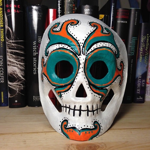 Teal & Orange Day of the Dead Skull Mask