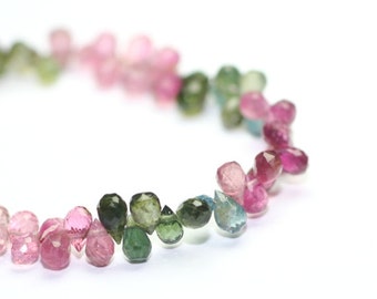 Tourmaline Micro Faceted Teardrop Briolettes 6 Small Pink Green Yellow Brown Semi Precious Gemstones