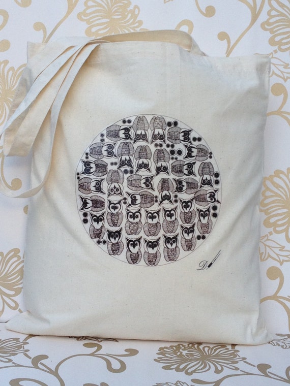Tote bag - cotton tote bags - Owls- printed tote bag.