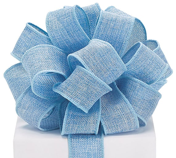 5YDS Baby Blue BURLAP 11/2 Wired Wire Edge Ribbon Free