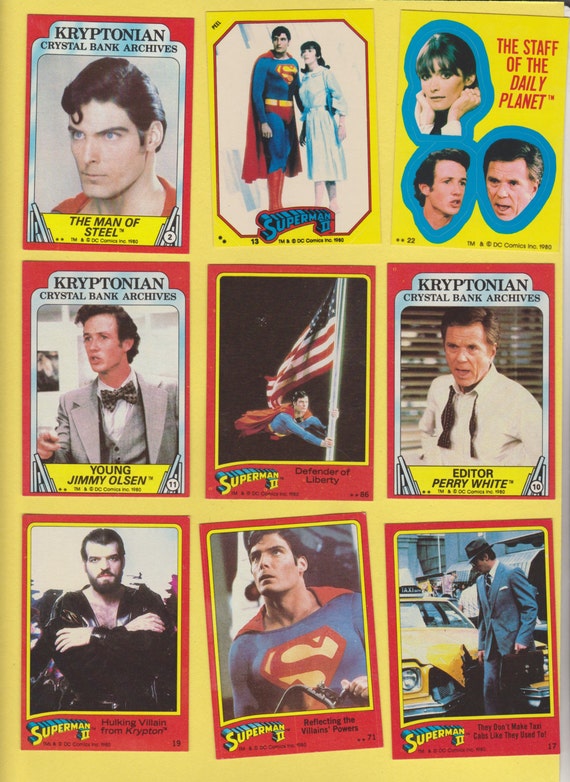 Lot of 9 Superman 2 Superman II trading cards like new