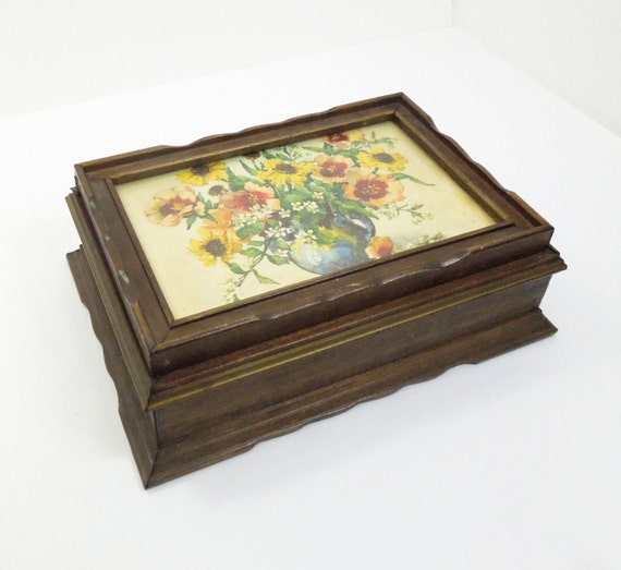 SALE Vintage jewelry box mirrored wooden keepsake box
