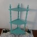 Sea Green Display Shelf Rustic Wood 3 Tier Corner Furniture Shabby Chic Distressed Wooden Beach Cottage Tropical Island Nautical Home Decor