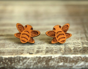 Honeybee Studs, Laser Cut Wood Earrings