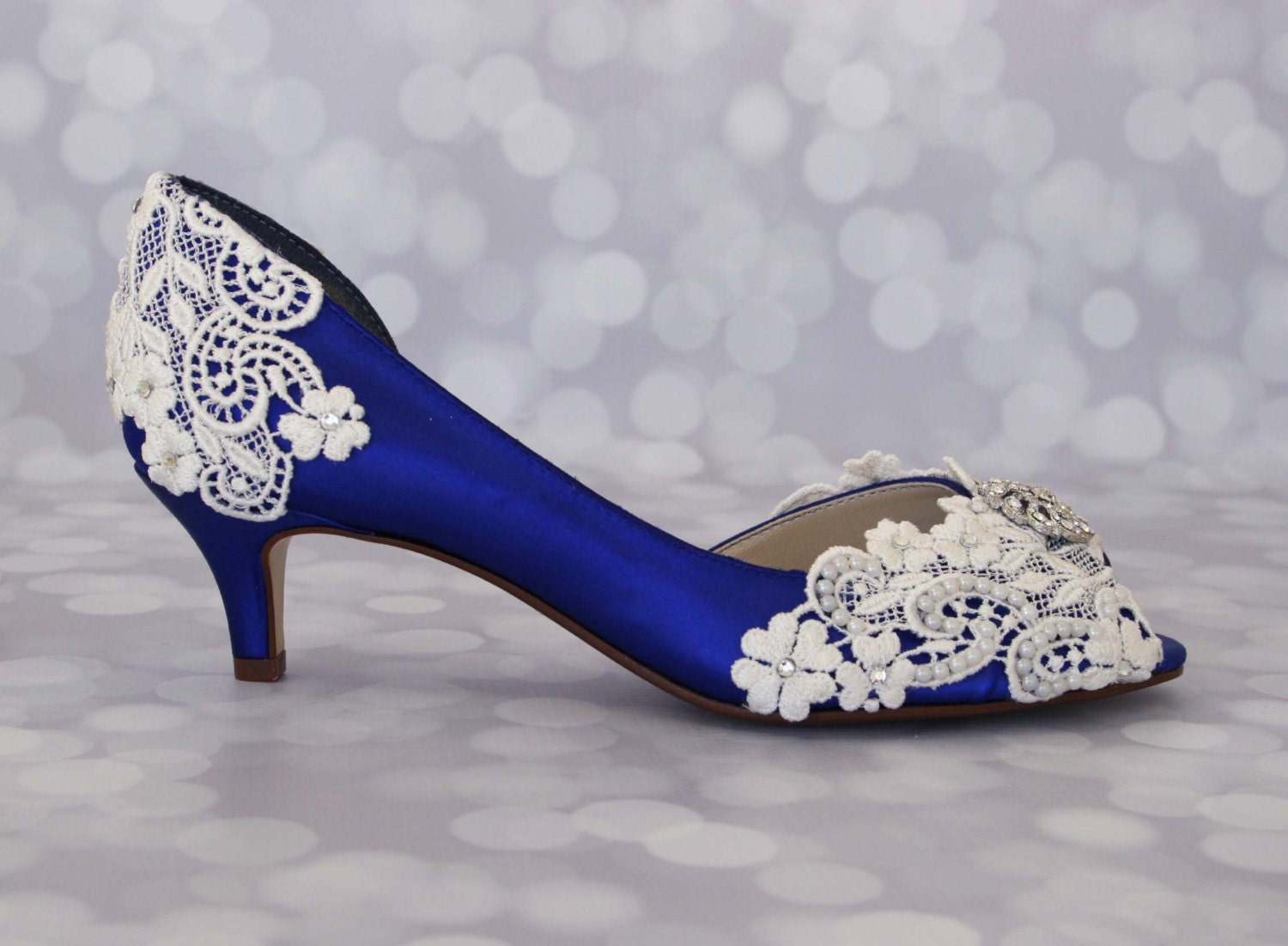 Wedding Shoes Royal Blue Peep Toe Kitten by EllieWrenWeddingShoe