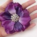 Wedding Bridal Bridesmaid Hair Flower Rose Anemone - Romantic Dark Purple - Rhinestone Center - Alligator Clip - CHARLOTTE