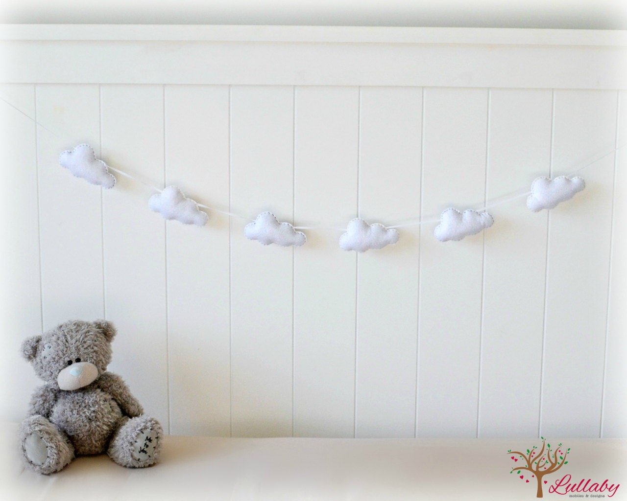 Cloud garland white felt clouds Nursery decor by LullabyMobiles