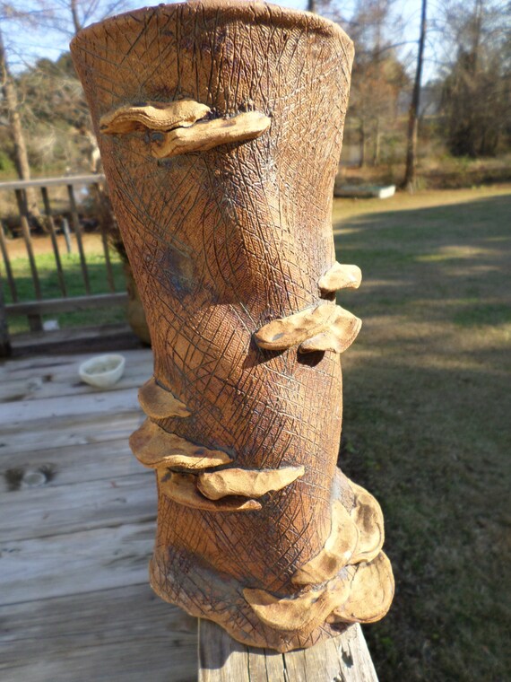 Vintage Large Rustic Hand Made Tree Trunk Vase Pottery.Mint