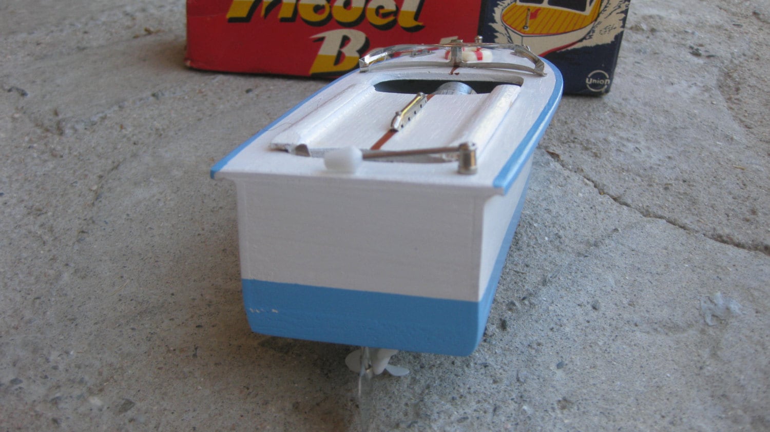 Vintage Union Wooden Battery Powered Model Boat / Original Box
