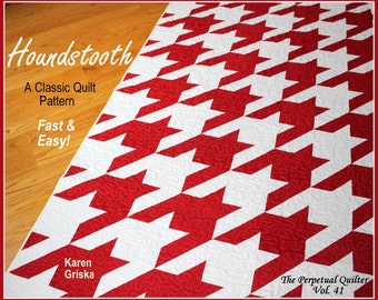 Houndstooth Quilt Pattern, Modern quilt pattern, Retro quilt pattern, Twin, Easy, 61" x 82," qtm
