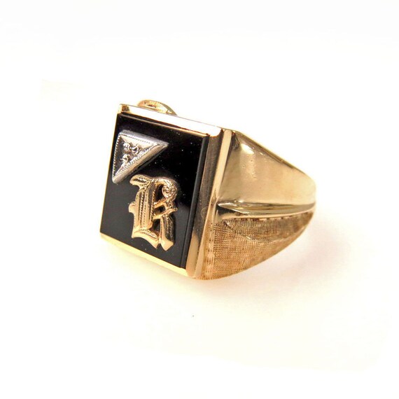 Vintage Black Onyx Diamond Men's Gold Ring by BijouxBela