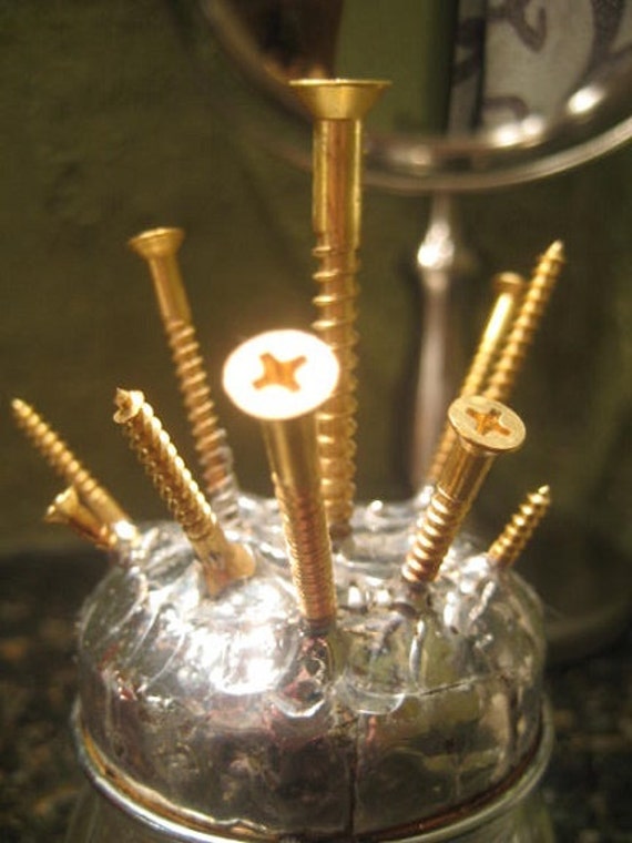 The Screw You Cotton Ball QTip Holder Glass by GrabTheBrassRing