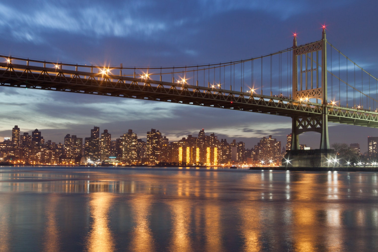 Triborough Bridge Uptown Manhattan Cityscape at Sunset New