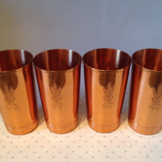 west bend aluminum co. solid copper tumblers // wheat pattern
