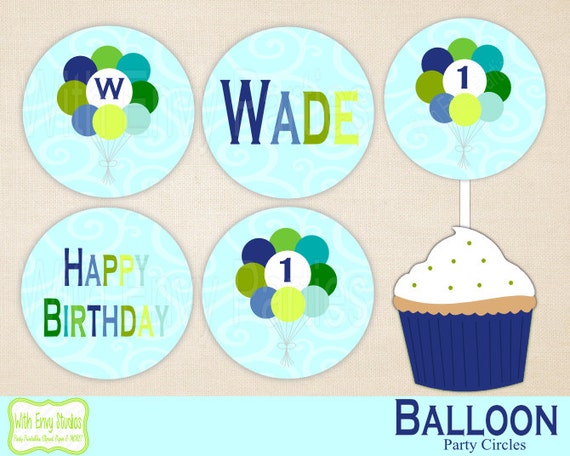 Balloon Cupcake Toppers, Balloon Printable Party Circles, Balloon Party Circles Il_570xn