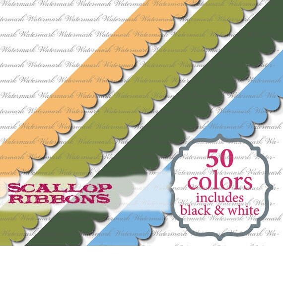 SALE Ribbon clip art scallop border clipart scrapbook red orange yellow blue purple pink : e0101 v301 black Il_570xn