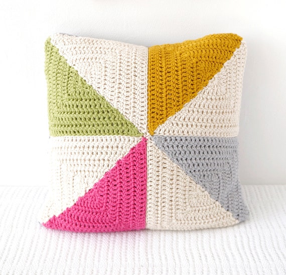 crochet pillow pattern pinwheel cushion crochet pattern modern colorful pillow tutorial US terms English version