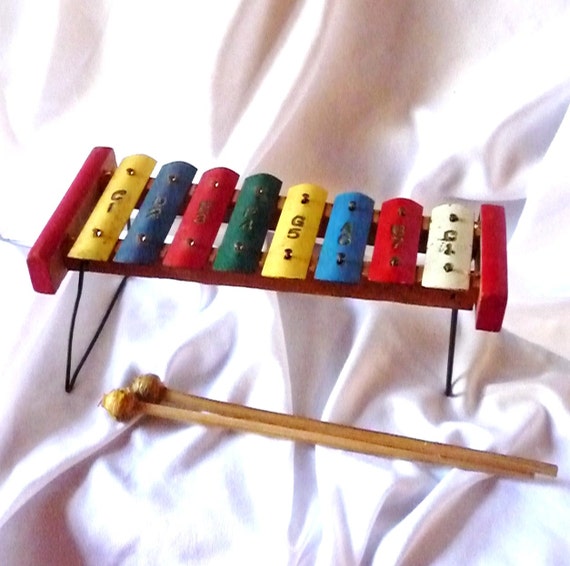 Vintage Xylophone and Sticks Metal and Wood Antique Toy