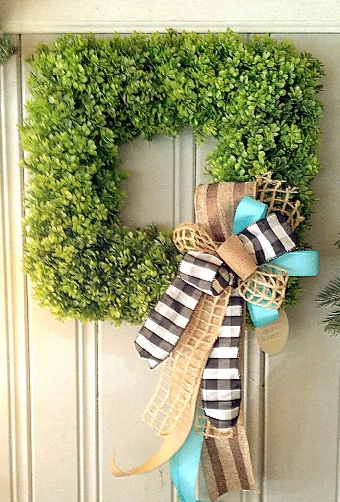 Boxwood Wreath Square Wreath Spring Wreath by GreeneCountyFlorist