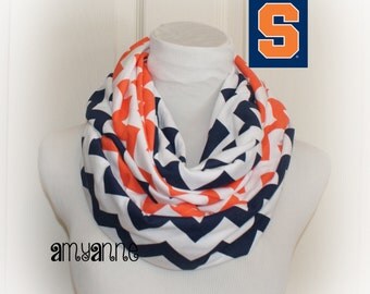 Navy Blue and Orange Chevron Jersey Knit 2 Pair School Team Colors Infinity Scarf Scarves Clemson Syracuse Virginia Amy Anne