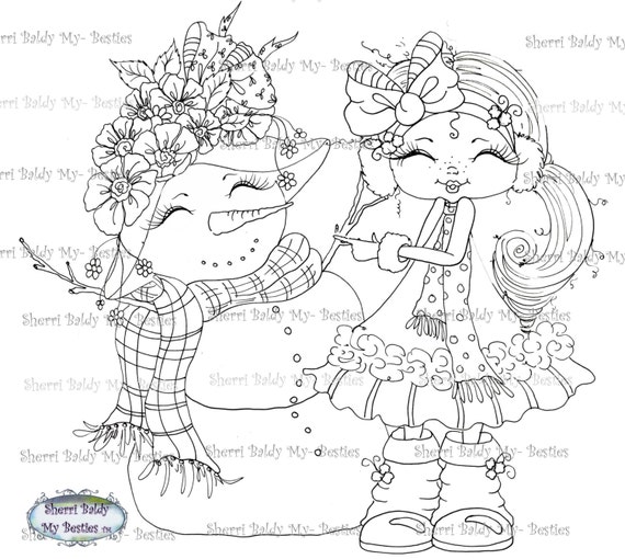 INSTANT DOWNLOAD Digital Digi Stamps Big Eye Big Head Dolls Digi  Snow Girl Pretty Winter By Sherri Baldy