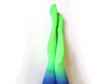 Ombre Tights gradient tights Hand dyed Chartreuse Green and Blue.
