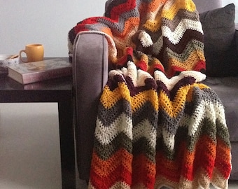 Chevron blanket - Falling for multicolor autumn crochet afghan throw