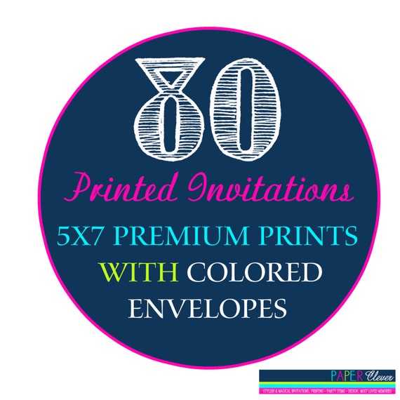 80 Printed Invitations and FREE Colored Envelopes #810 Il_570xn
