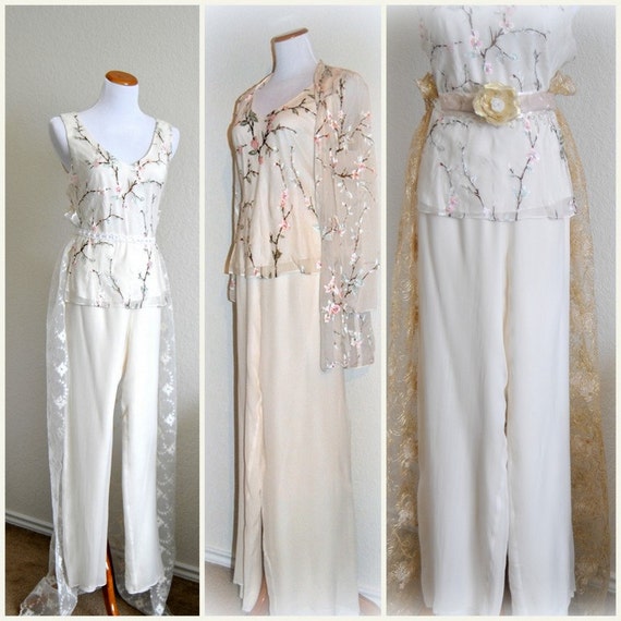 Vintage Bridal Pantsuit Wedding Palazzo Pant Suit by EventOutlet