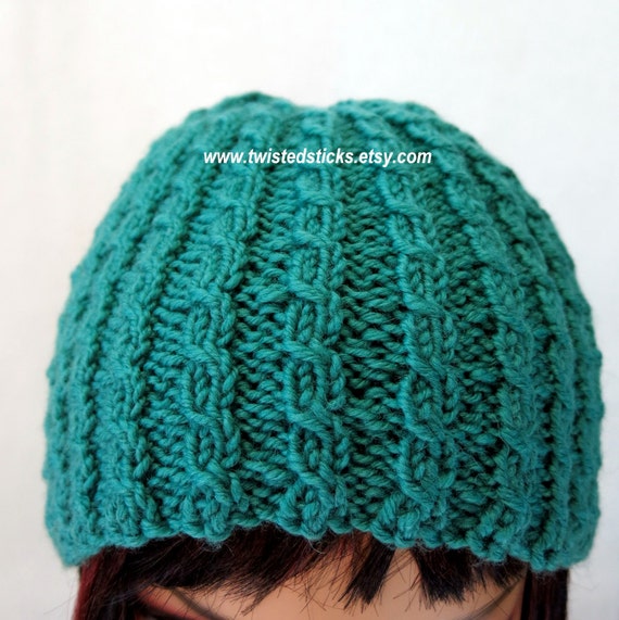 Hand Knit Wool BeanieTeal Wool Winter Hat Soft by twistedsticks