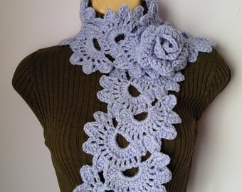 Crochet SCARF/ NECKWARMER with Crochet Flower Brooch