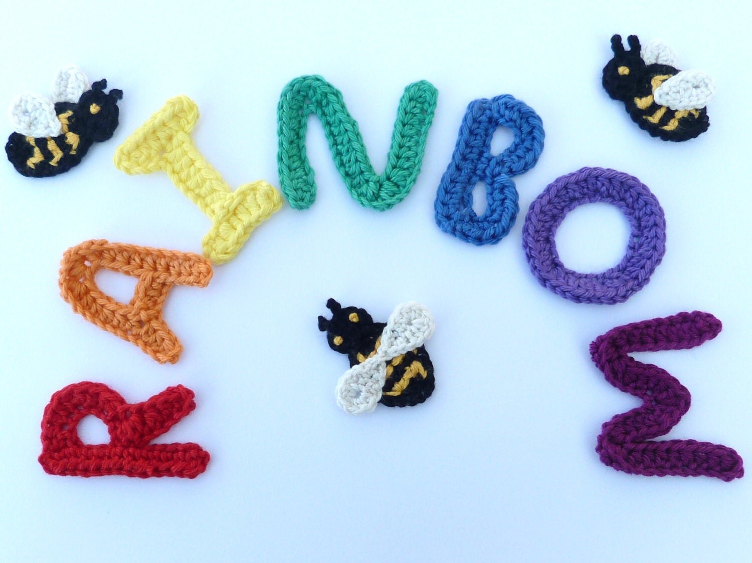 Crochet appliques crochet letters Rainbow applique letters