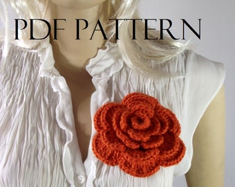 CROCHET FLOWER PATTERN Rose flower Pin Embellishment Brooch flower pin pattern pdf pattern tutorial instant download