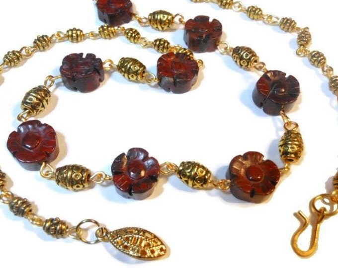 FREE SHIPPING Brecciated Jasper necklace, handmade necklace, jasper flowers necklace, gold plated beads and wire wrapping