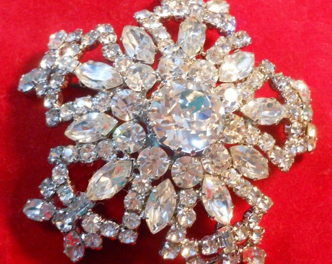 FREE SHIPPING Austrian crystal brooch, large crystal domed faceted Austrian rhinestone crystals