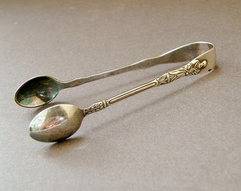Victorian Sugar Nips Tongs with an Apostle Design Vintage Antique Silver Plate